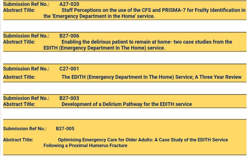 Delighted to announce that the OT EDITH team have 5 abstracts accepted for poster presentation at the International Emergency Care Conference 2024 @ICEM2024 @AislingDavis_OT @AoibheannokOT @ClionaDoyle1 @EDinthehome @RosaMcNamara @PaddyHillery @edsvuh @svuh @WeHSCPs @AOTInews