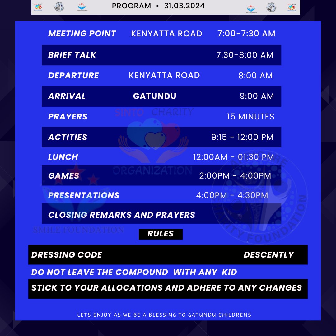 sintocharityorg's tweet photo. SUNDAY HII ndio ratiba yetu
if you are planing to join us apo kwa time please lets keep time
GATUNDA TUROKA
#GodAboveAll
#SCOFamily
#wonderfulpeople
#EasterJoyGATUNDU
#GatunduTUROKA https://t.co/NbgLQ08kbT