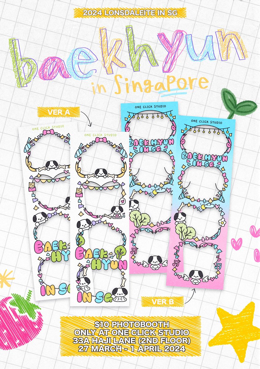 oneclick_sg's tweet photo. Baekhyun Lonsdaleite in Singapore Photobooth event! ✨🍀

Date: 27 March - 1 April 2024 

Come take photos at One Click Studio! 33A Haji Lane, 2nd floor! 🍓

See you there! 🥬🤍

#LONSDALEITEinSG #BAEKHYUNinSG #2024BAEKHYUNASIATOUR #BAEKHYUN @BAEKHYUN_INB100 https://t.co/NZONNYmfaH