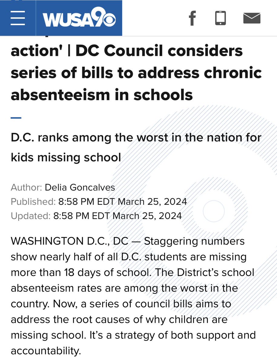 DC is facing staggering chronic truancy in some schools. This hurts our kids, our schools, & our community. I'm not seeing the urgency to fix this. We need to get kids to school safely, reach at-risk kids earlier, & get schools more funding to do so. Here's my proposal: 🧵👇 1/7