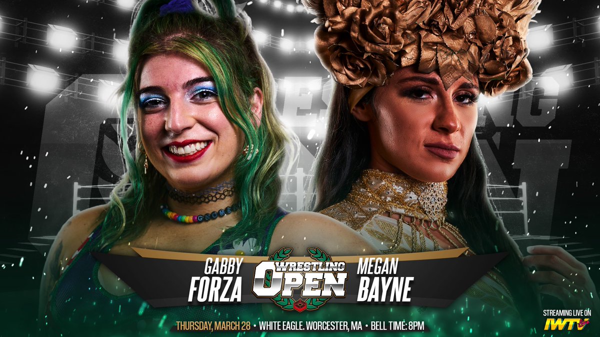 BREAKING: One of the biggest matches in Open history goes down THIS Thursday! 🗣️ SPREAD THE WORD! 🗣️ GABBY FORZA 🆚 MEGAN BAYNE 📺: @indiewrestling 🎟️: $10 at the door Advanced 🎟️: shopiwtv.com/collections/wr… #WrestlingOpen