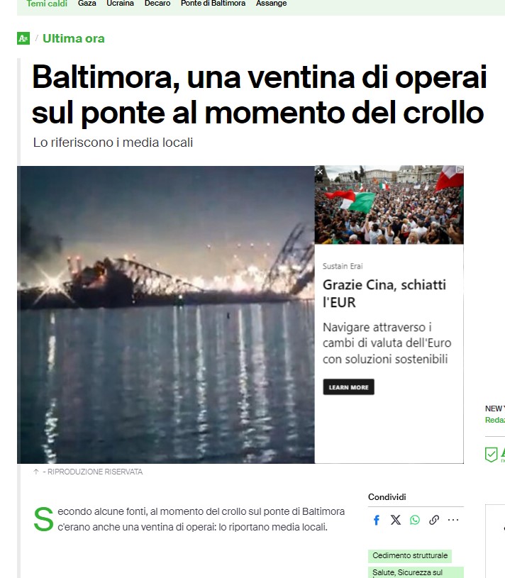 AbbedeTheleme's tweet image. A #Baltimora sapevano della possibile collisione. La nave aveva SUBITO 'perso propulsione' e temeva urto col ponte. La 'Dali' ha seguito una traiettoria di oltre 3 miglia prima di colpire davvero il grande ponte Francis Scott, con ancora molti operai sopra (?!). Che è collassato.