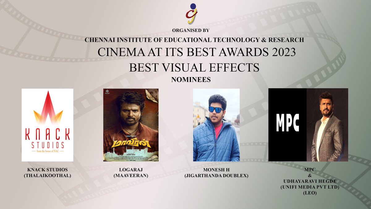 Cinemaatitsbest's tweet photo. #CAIBAWARDS2023
#BESTVFX NOMINEES
@knackstudios_ #Thalaikoothal
#Lograj #Maaveeran
#Monesh #JigarthandaDoublex
#MPC & #UNIFIMEDIA #Leo
@StudiosYNot
@stonebenchers
@iamarunviswa
@7screenstudio https://t.co/WgebirRrLT