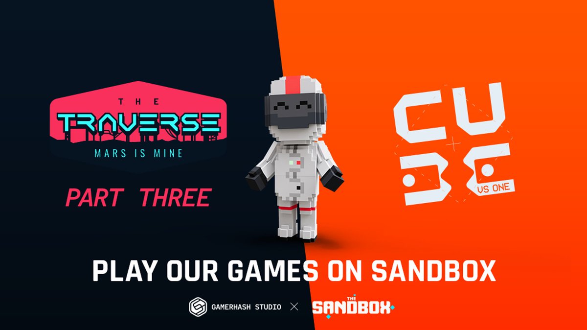 Our games on <a href="/TheSandboxGame/">The Sandbox</a> are available! 🚀

You can dive into:
💎 #Traverse: Mars is Mine - All 3 Parts: Unfolds as Astro delves into the Labs, uncovering Melon X's influence. It's the thrilling conclusion to Astro's adventures on Mars.

💎C.U.B.E vs One: Conquer 9