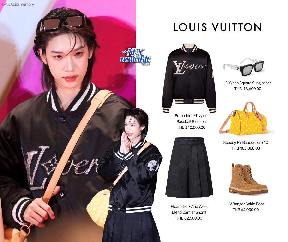 WhatNEXwears_'s tweet photo. What NEX wears : NEX for 
#TotyMusicAwardsxBUS
#PEPSIpresentsTotyMusicAwards

#LouisVuitton
🧥 Embroidered Nylon Baseball Blouson
🩳 Pleated Silk And Wool Blend Damier Shorts
🕶️ LV Clash Square Sunglasses
👜 Speedy P9 Bandoulière 40
🥾 LV Ranger Ankle Boot

#NEXnattakit
#BUSbecauseofyouishine
#whatNEXwears