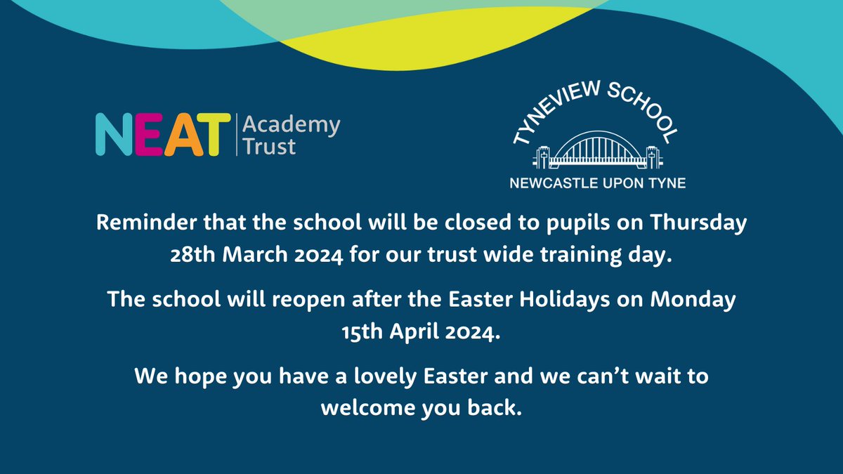 Reminder that the school will be closed on Thursday 28th March for our trust wide training day. The school will reopen after the Easter holidays on the 15th April.