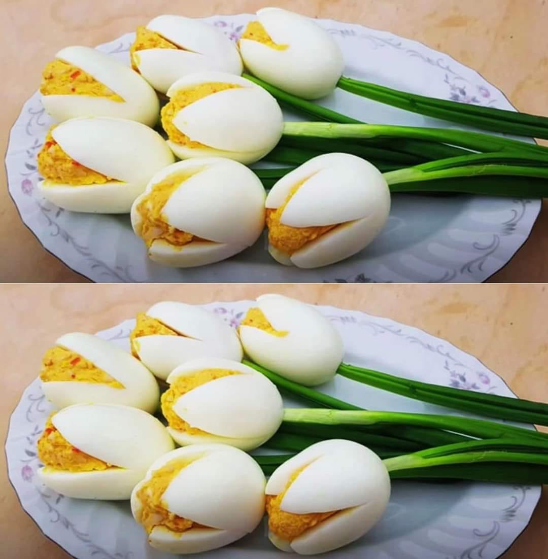 #Easter idea, what a beautiful way to display #deviledeggs