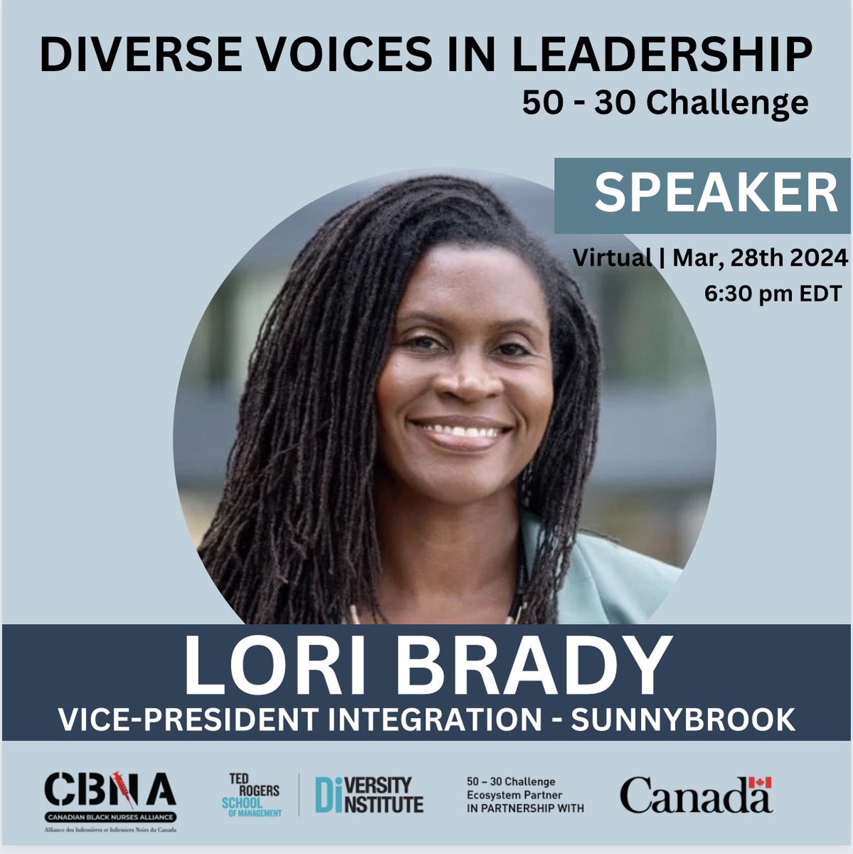 TheCBNA's tweet photo. 🚨Three Days Away! 

Panelist at this webinar🔥Lori Brady  Vice President Integration - @Sunnybrook and more…

Click here ➡️https://t.co/OIDk79zRq7

#WeSeeYou #50_30Challenge | #defi50_30 #CBNA #DVIL #DiverseVoicesInLeadership #DiversityInstitute https://t.co/OspPd5v3go