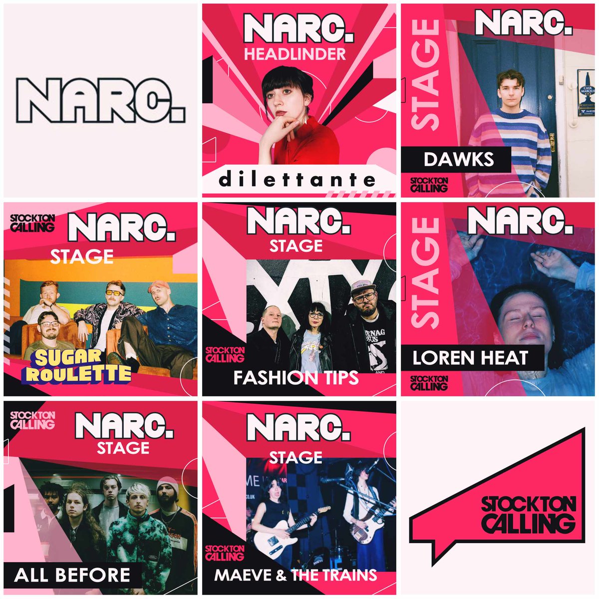 This Saturday (30/03)... @narc_magazine will be bringing the finest acts from around the NE to The Green Room Stage of @StocktonCalling. Inc. Dilettante, @dawksdawksdawks, @SugarRoulette, @fashiontipsband, Loren Heat, All Before and Maeve & The Trains 🎟 stocktoncalling.co.uk