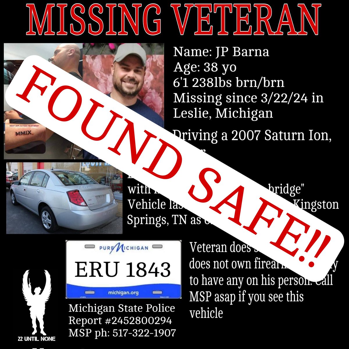 @SpaceForceChuck Code of Vets used our flyer but not the post. He was found safe last night. Which is great news!