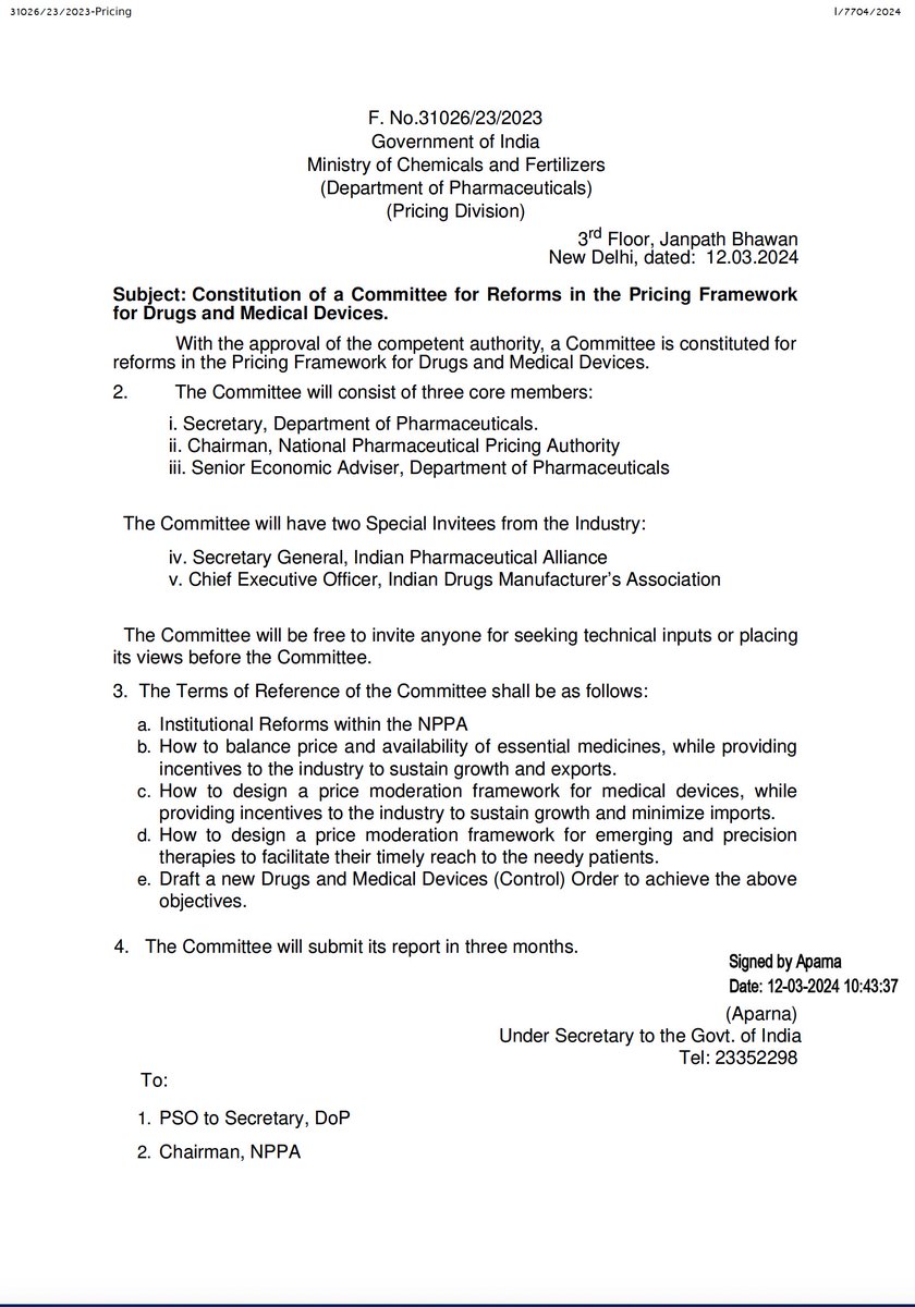 Longish 🧵👇 The Govt. (@nppa_india) recently announced the creation of a committee to relook the issue of drug pricing in the country. As usual the focus is going to be the Drug Price Control Order (DPCO) which is notified under the Essential Commodities Act, 1955: 1/n