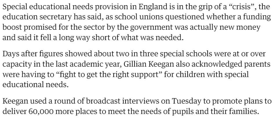 Given the crisis in SEN provision in English schools, it's all the more important to recognise the role that the independent sector has in providing for SEN pupils and the concerns about how imposing VAT on school fees could damage this provision.

theguardian.com/education/2024…