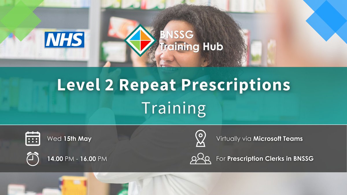 📆 Join Mandy Hodges  on the 15th May for this free virtual training ➡️ Level 2 Repeat Prescriptions Training 👇 Read more forms.office.com/Pages/DesignPa… #prescriptionclerk #repeatprescriptiontraining #freetraining #BNSSG