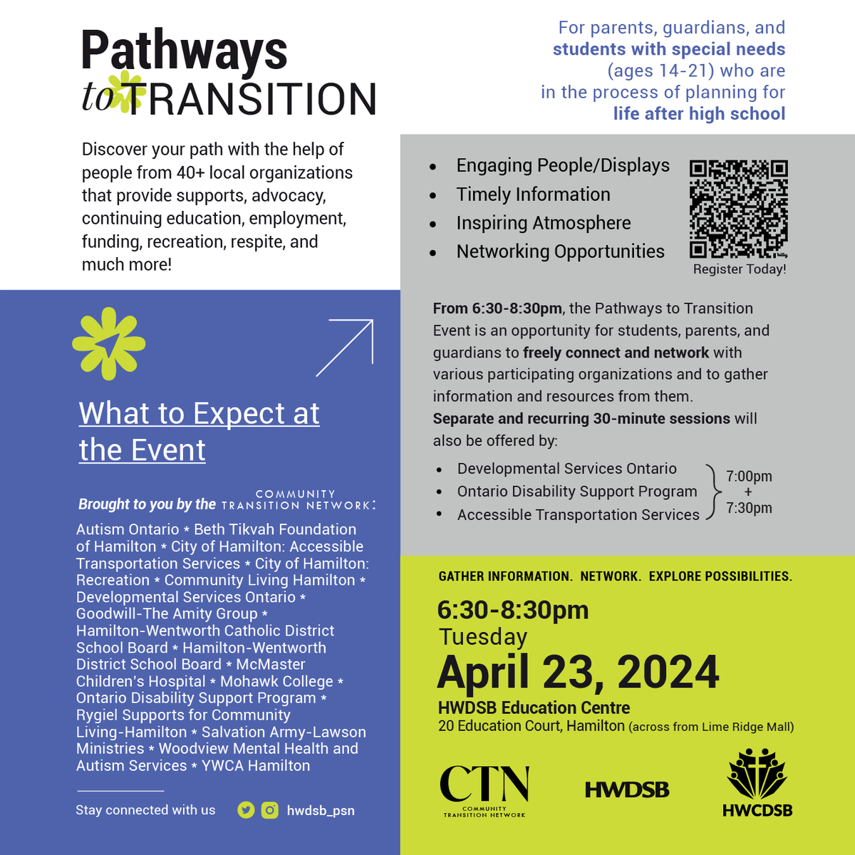 HWDSB_psn's tweet photo. Don't miss 'Pathways to Transition'! 

Tues., April 23rd 6:30-8:30pm @hwdsb Ed Centre

https://t.co/6Zx1eVRk0y

@BethTikvahHamON @AutismONT @CLHamilton_ @dsontario @GoodwillAmity @MohawkCollege @Rygiel_Supports @salmhamilton1 @WoodviewMHAS @HamHealthSci @YWCA_Hamilton @HWCDSB https://t.co/HiIjKVPBD2