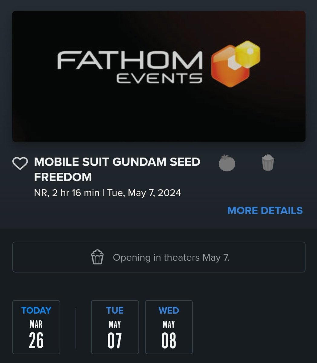 MechaGirlOTD's tweet photo. I guess tickets are avaliable through Atom Tickets and Fathom Events for SEED Freedom already, at least in the States! May 7th is English Subbed, and May 8th is English Dubbed. https://t.co/bSVUdne26e