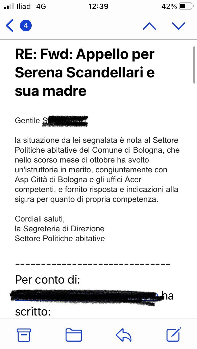Questo è il risultato di tutti gli sforzi di solidarietà che avete fatto scrivendo al <a href="/comunebologna/">Comune di Bologna</a>. 

Le soluzioni prospettate sono state iscriversi a CoopRisanamento e simili, cosa che sto facendo, dove se hai la fortuna di vincere un bando prima di 4 anni devi versare 10, 20,