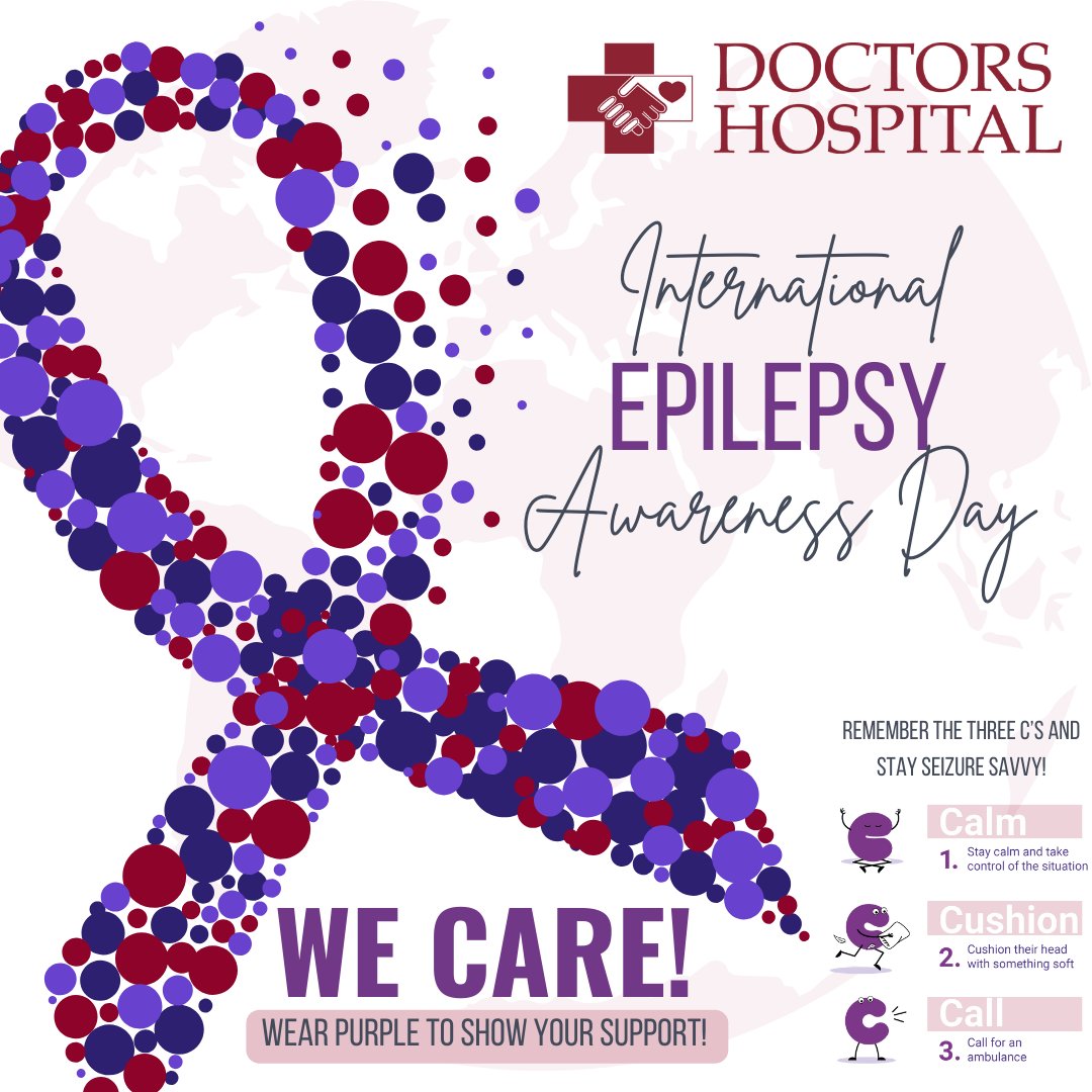 Purple Day is an international effort dedicated to increasing awareness about epilepsy worldwide. Every year on March 26th, people in countries around the world are invited to wear purple in support of epilepsy awareness. #DoctorsHospital #Epilepsy #Awareness #WeCare