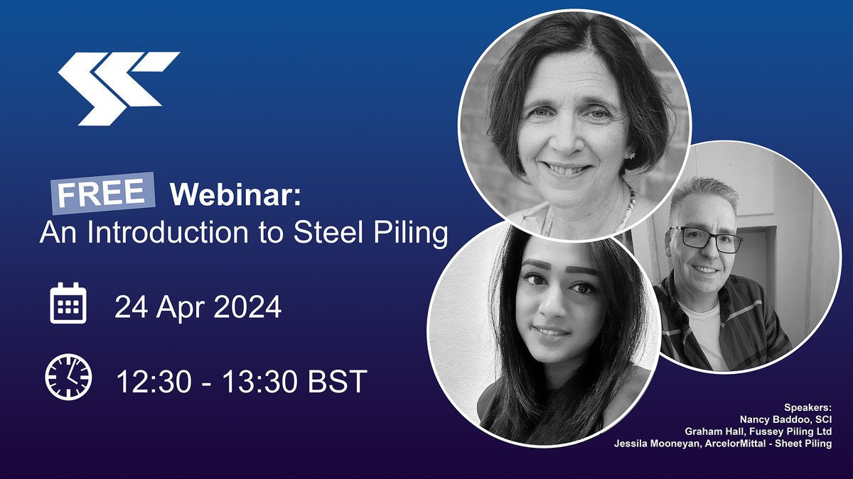Register your place at our next FREE-TO-ALL webinar 👉bit.ly/3IU1BU0 Presented by experts from the SCI’s Steel Piling Group (steel-sci.com/steel-piling-g…) this webinar will cover the specification and design of steel sheet and bearing piles. #steelconstruction #steelpiling