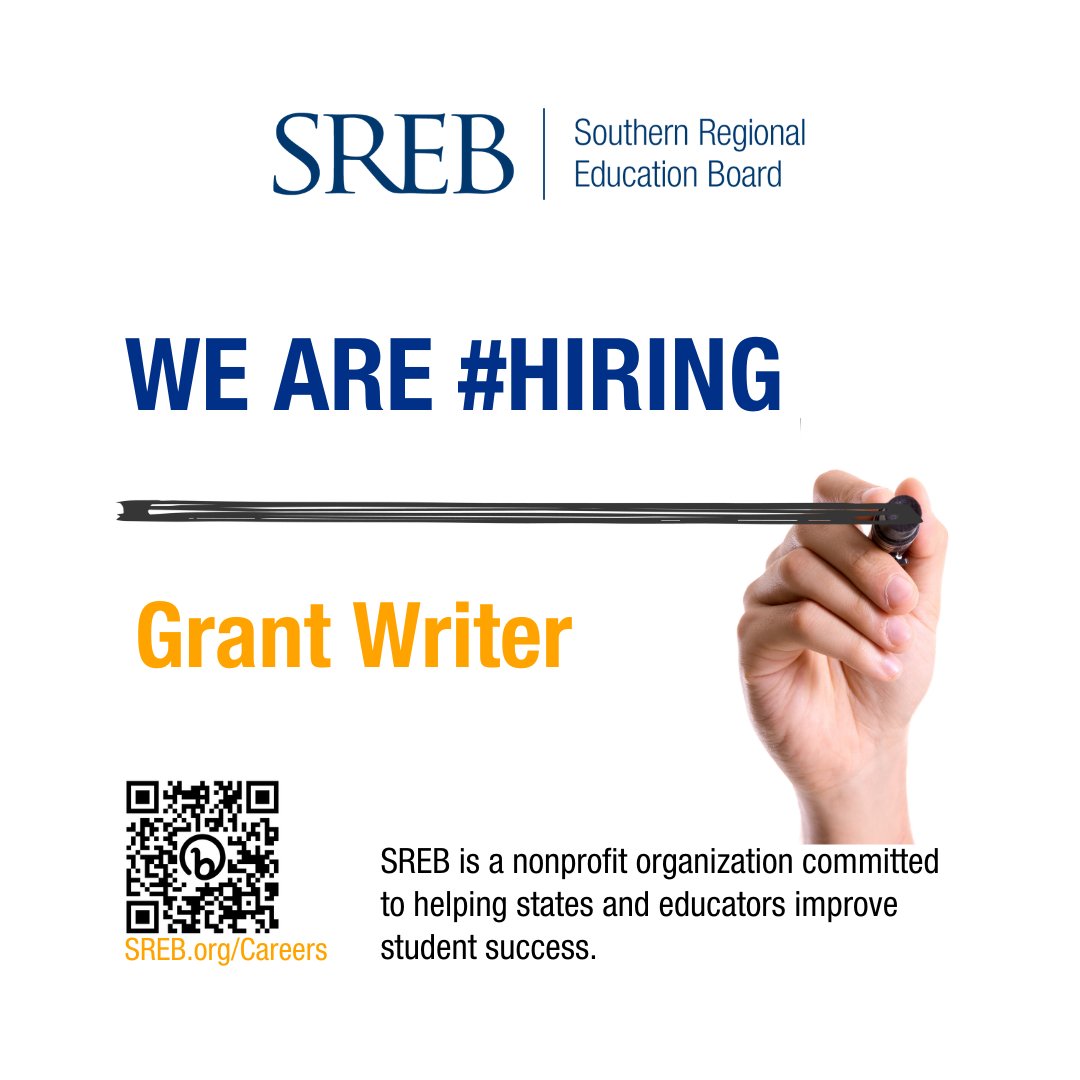 SREB is #hiring a grant writer! If you're a team player with experience in grant writing and project management, let’s have a conversation! This hybrid role is based in Atlanta. Apply today at sreb.org/careers.
#srebeducation #nonprofitcareers #grantwriting
