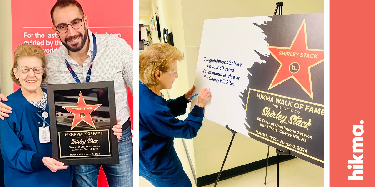 At #Hikma, our purpose is to put better health, within reach, every day. We couldn’t do that without our people. Today we salute Shirley Stack, a Group Leader in Inspection &amp; Packaging at our #CherryHill, N.J., facility, for an amazing 50 years of service
