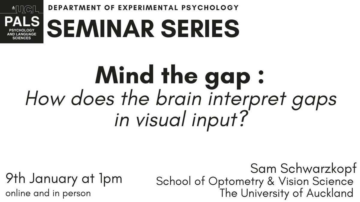 We all have a blind spot in our visual field, yet, visual perception appears continuous. Returning to @EP_UCL, Sam Schwarzkopf (@sampendu) joins us to discuss how our brains 'fill in' the visual scene across this gap. 16/04, 1PM GMT 👉 buff.ly/3xk9IGH