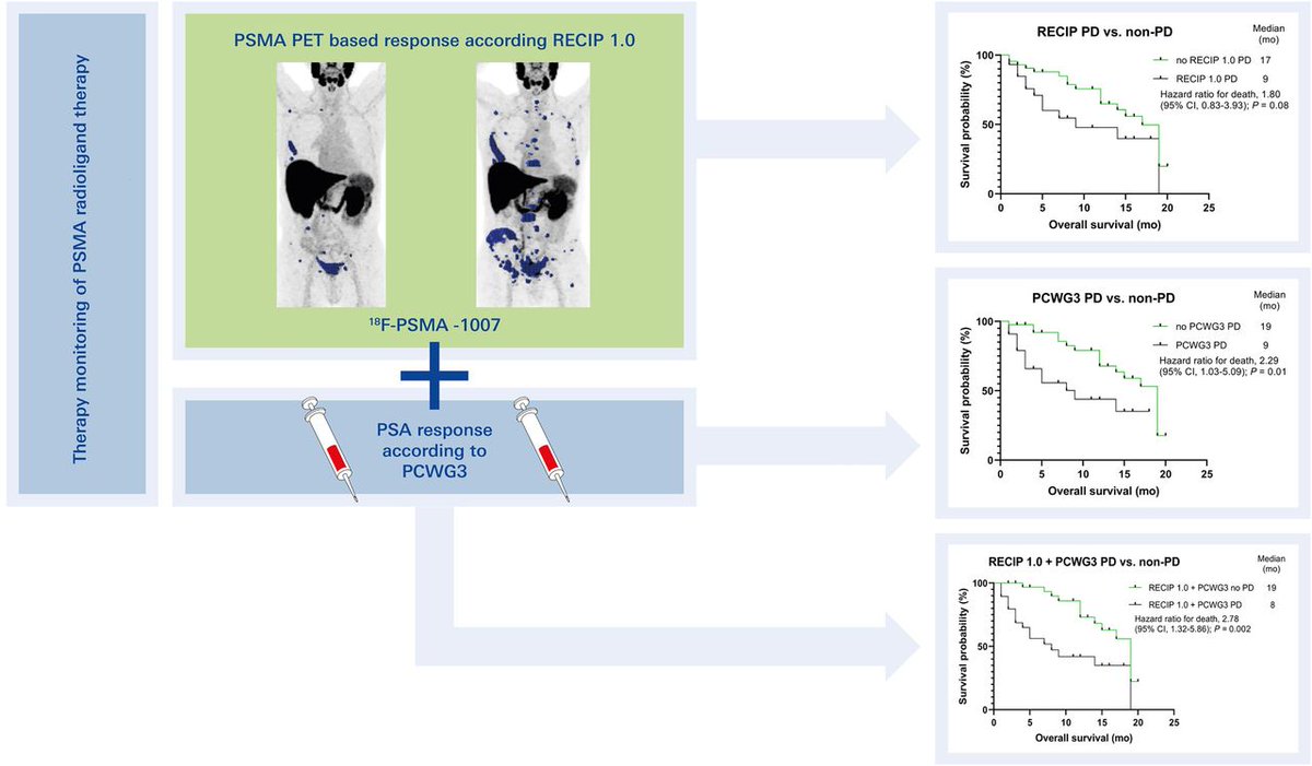 In #mCRPC patients treated with RLT and imaged with ¹⁸F-PSMA-1007, frameworks using both biochemical (PCWG3) and PET-based response (RECIP 1.0) may best assist in identifying subjects prone to disease progression. ow.ly/kPsX50QUoaK #NuclearMedicine