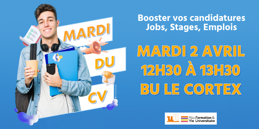 bibliothequesub's tweet photo. 🤝 Besoin d’un coup de main pour décrocher un stage ou un job ?
La #BULeCortex accueille les conseillers du Pôle Formation et Vie Universitaire (PFVU) de l’@univbourgogne pour dresser le bilan de votre CV 👌
👉 sans rdv
📅 Mardi 4 avril de 12h30 à 13h30 https://t.co/Gn4tzF4XGt