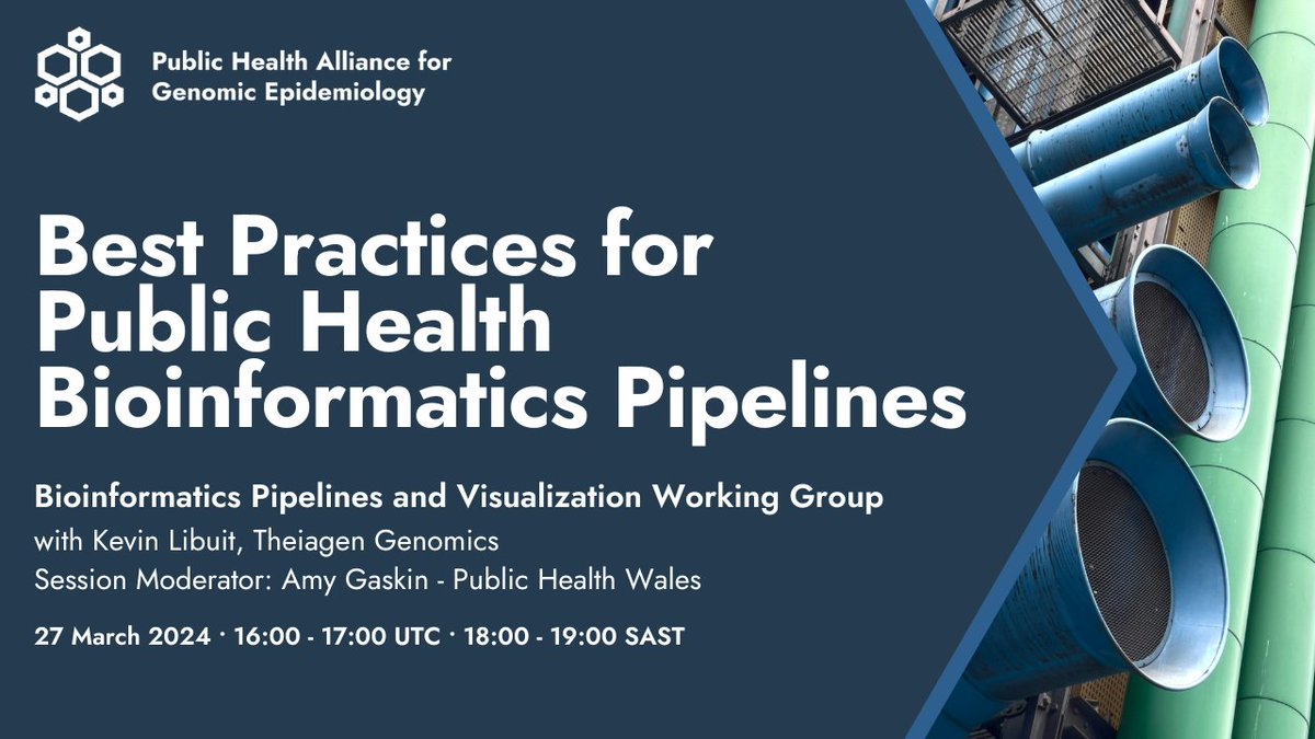 Join us for the PHA4GE Bioinformatics Pipelines & Visualizations Working Group Webinar with Kevin Libuit, moderated by Amy Gaskin. 🚀 Reserve your spot now: rb.gy/c64aul