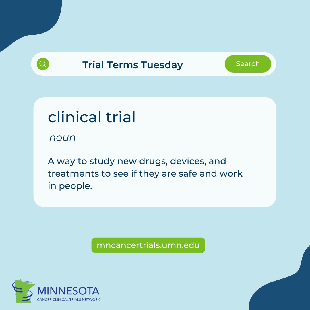 We're back with #TrialTermsTuesday! #ClinicalTrials are a specific type of research study that tests new drugs, treatments, or devices. Check out this definition & other research terms in the MRCT Center Glossary: mrctcenter.org/clinical-resea… #MNCCTN #cancerresearch