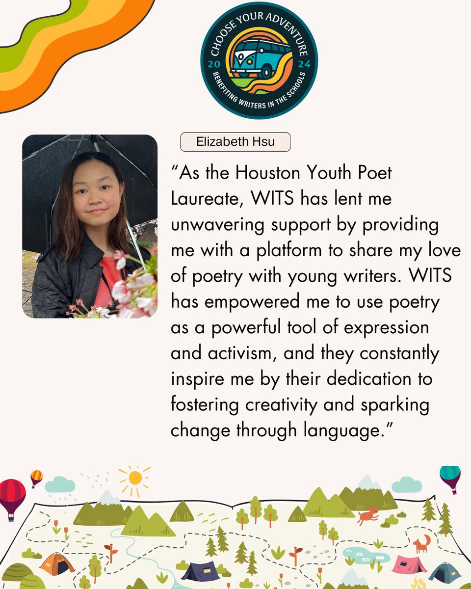 We are beyond elated to announce that Elizabeth Hsu, Houston Youth Poet Laureate 2024, will be one of our four featured performing poets at the 2024 WITS Choose Your Adventure Luncheon! #WITSHouston #WITSAdventure #2024ChooseYourAdventureLuncheon