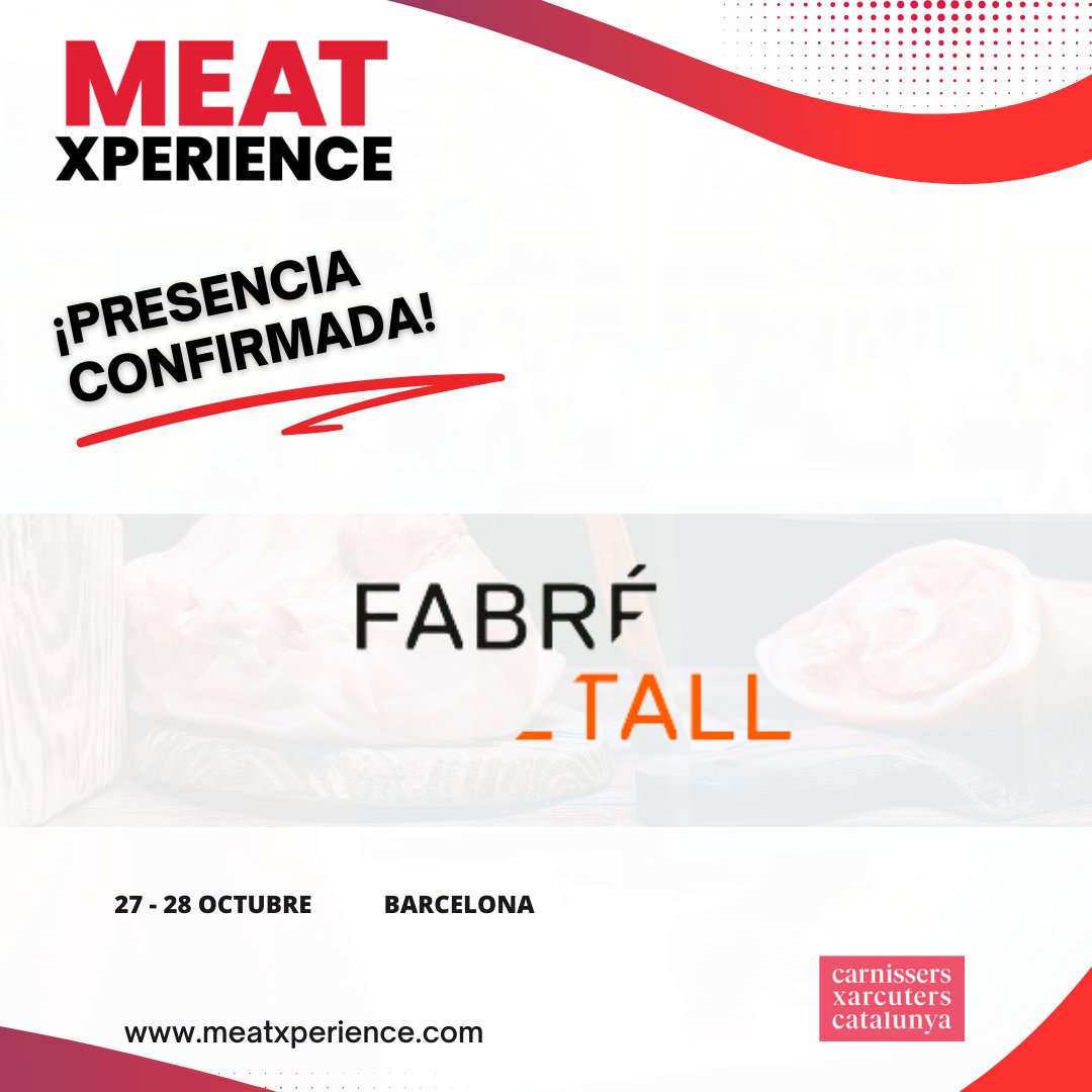 MeatXperience's tweet image. Fabré Tall confirma la seva presència a MEAT XPERIENCE.

✔Empresa al servei de les indústries alimentàries i enginyeries.
✔Distribueix consumibles i maquinària per al sector alimentari. 

(+👇)