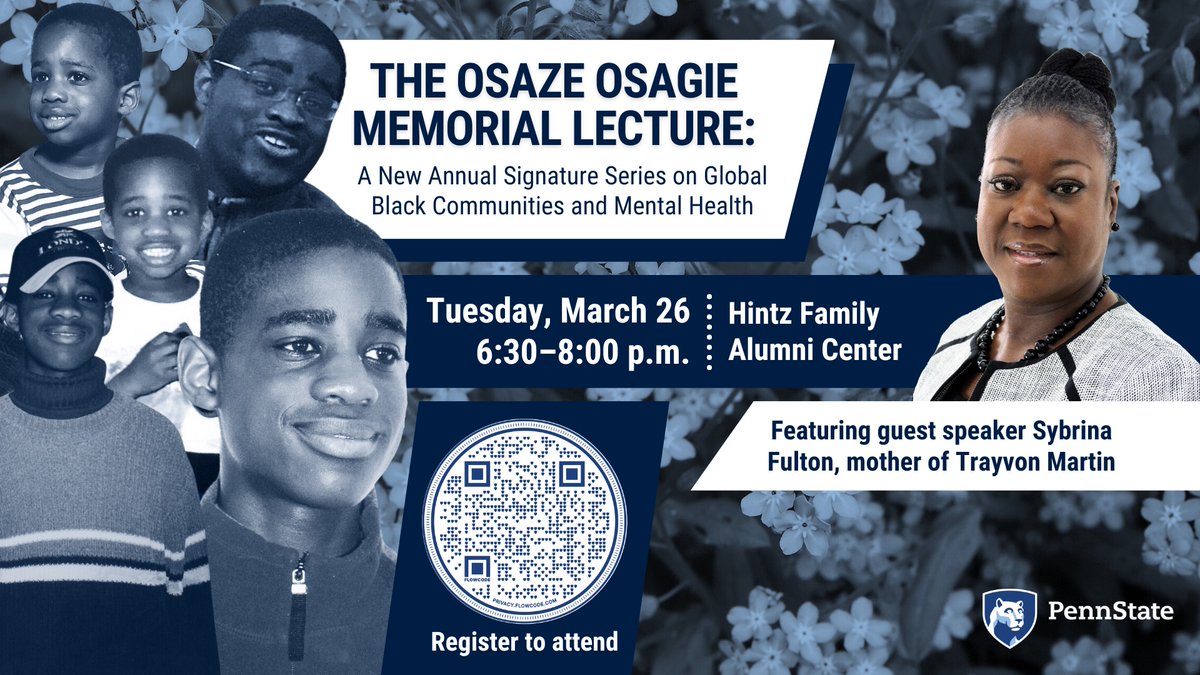 Be a part of the memorial lecture happening tonight at the Hintz Family Alumni Center, as we pay tribute to the life of Osaze Osagie, a former #PennState student killed by local police during a mental health event. Details & registration, visit: bit.ly/496oqi1