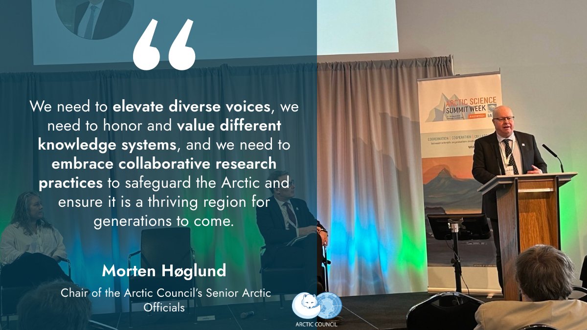 At #ASSW2024, @ArcticSAONorway spoke on a panel about inclusive and collaborative research practices with Rowenna Gryba of @ICC_Canada, where he highlighted the value of Indigenous Knowledge and important role of Indigenous Knowledge Holders in Arctic research.