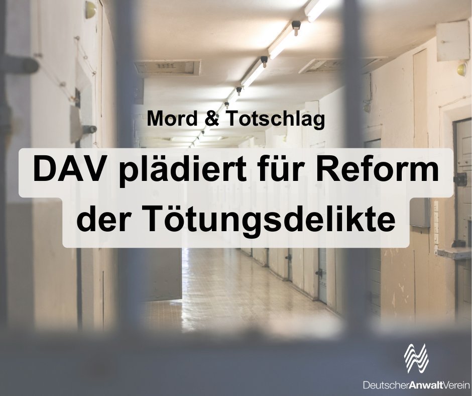 Grad der Verantwortung statt Gesinnung: Mit einer Initiativstellungnahme regt der DAV eine umfassende Reform der Tötungsdelikte an, insbesondere zur Differenzierung v #Mord & #Totschlag. Die geplante bloß sprachliche Anpassung der NS-Logik genügt nicht. anwaltverein.de/de/newsroom/pm…