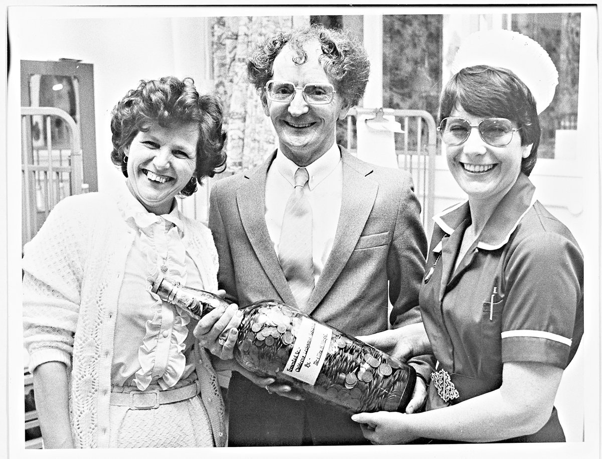 Small change can make a big difference! Harry &amp; Sylvia Wright from Bushbury had collected their change and donated it to the children's ward at New Cross Hospital in Wolverhampton in 1983. This image shows the couple with Sister Pat Hodges. #SomethingSmall #Archive30 @arascot