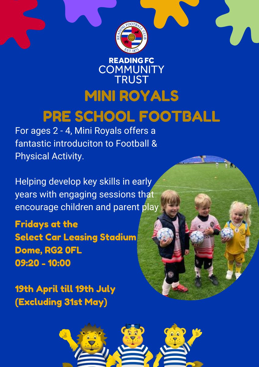 Mini Royals returns next week! We're excited to welcome back everyone for a busy term of games and activities. If you haven't already booked, please click the link to join the fun! officialsoccerschools.co.uk/readingfc/mini…