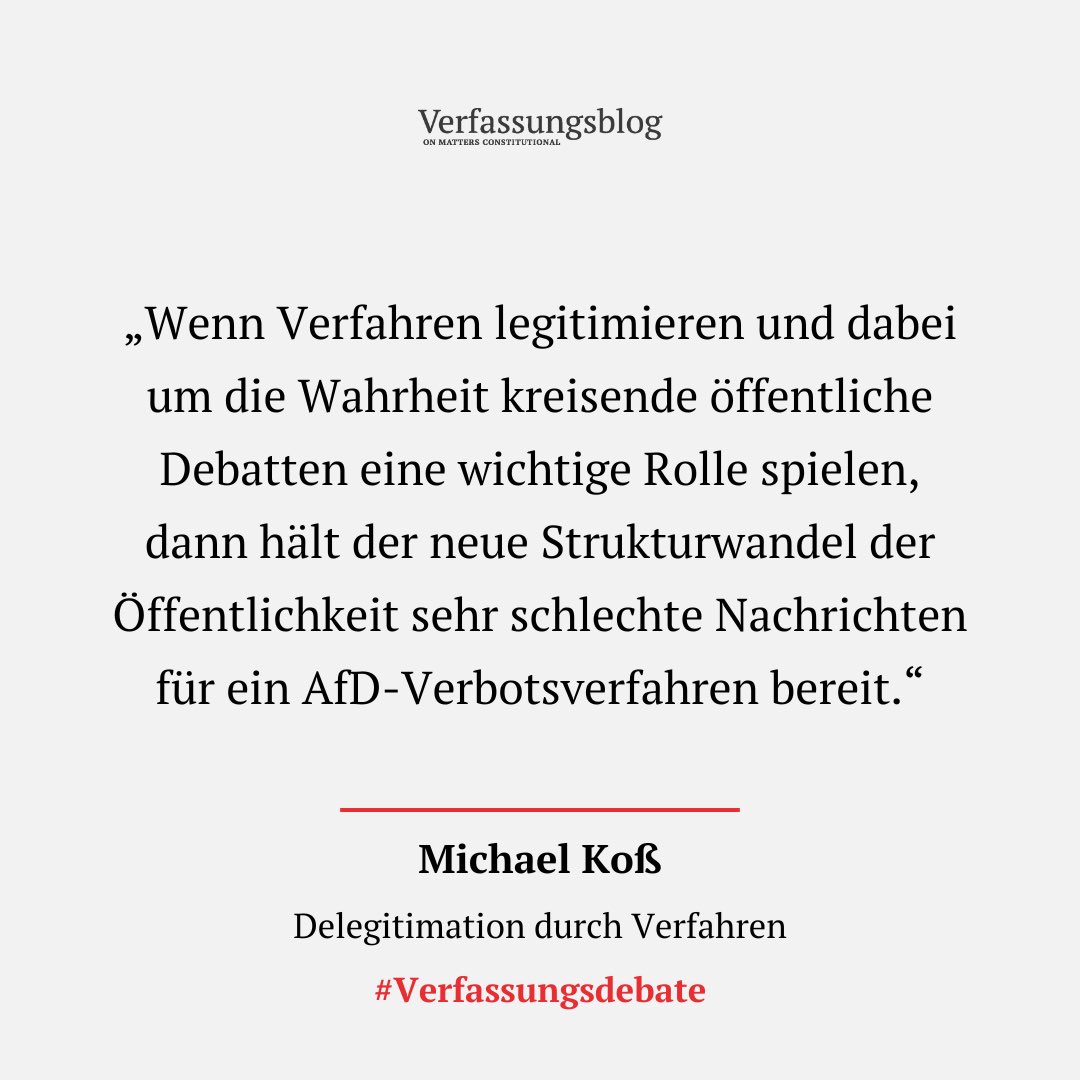 Was ein AfD-Verbotsverfahren mit Michael Ende, Niklas Luhmann und Jürgen Habermas verbindet, schlüsselt MICHAEL KOß im zweiten Beitrag der neuen Blog-Debatte „Das Parteiverbot in Deutschland und Europa“ auf. verfassungsblog.de/delegitimation…