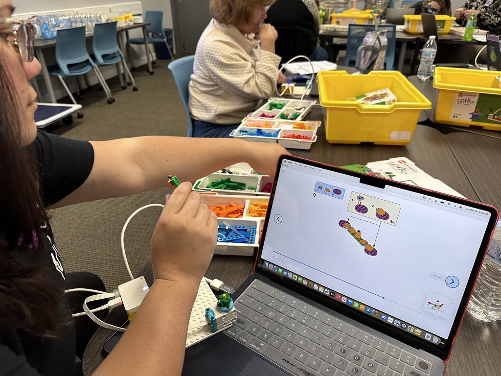 rseldy's tweet photo. LEGO Spike Essentials + Wit & Wisdom professional development today. Building to learn! #LEGOs #WitWisdom #SpikeEssentials https://t.co/i8sJ4uLqC1