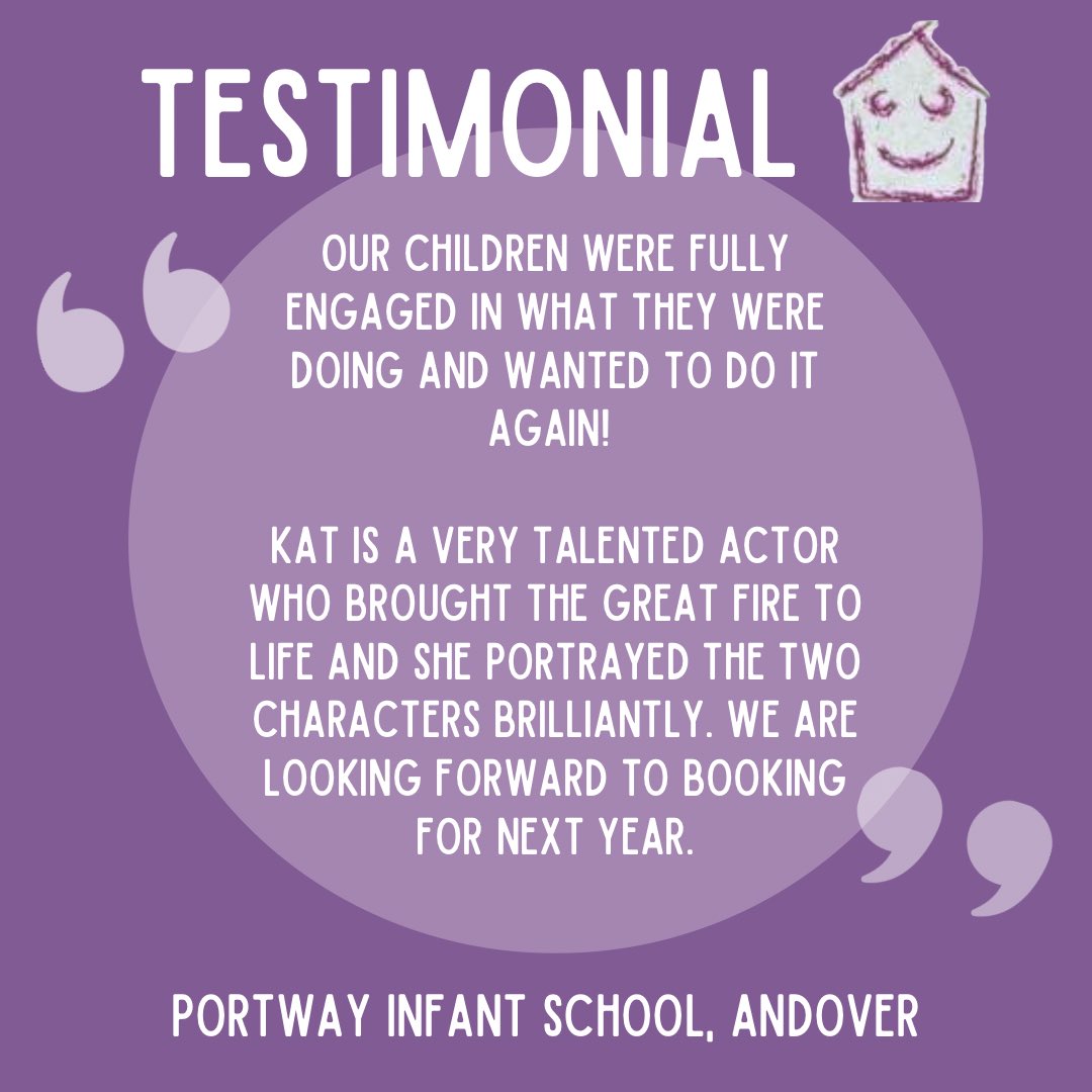 We 💜 your feedback! Thank you very much to @Portway_infants for this fabulous feedback on our Great Fire of London Workshop! We are so pleased to hear the class enjoyed their session! 🔥 head to thedramahut.com for more info or send us a direct message! ✉️