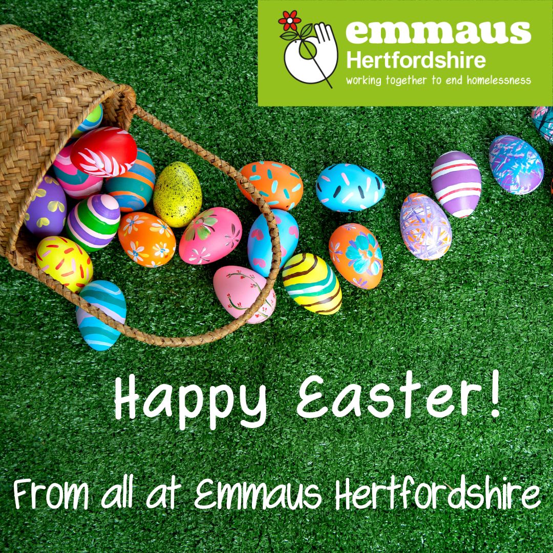 Wishing all our followers and supporters a very Happy Easter and a peaceful and enjoyable Bank Holiday Weekend. Thank you for your continued support. For more information about our charity visit: emmaus.org.uk/hertfordshire/… 🐣🐣🐣🐥🐥🐥🐰🐰🐰