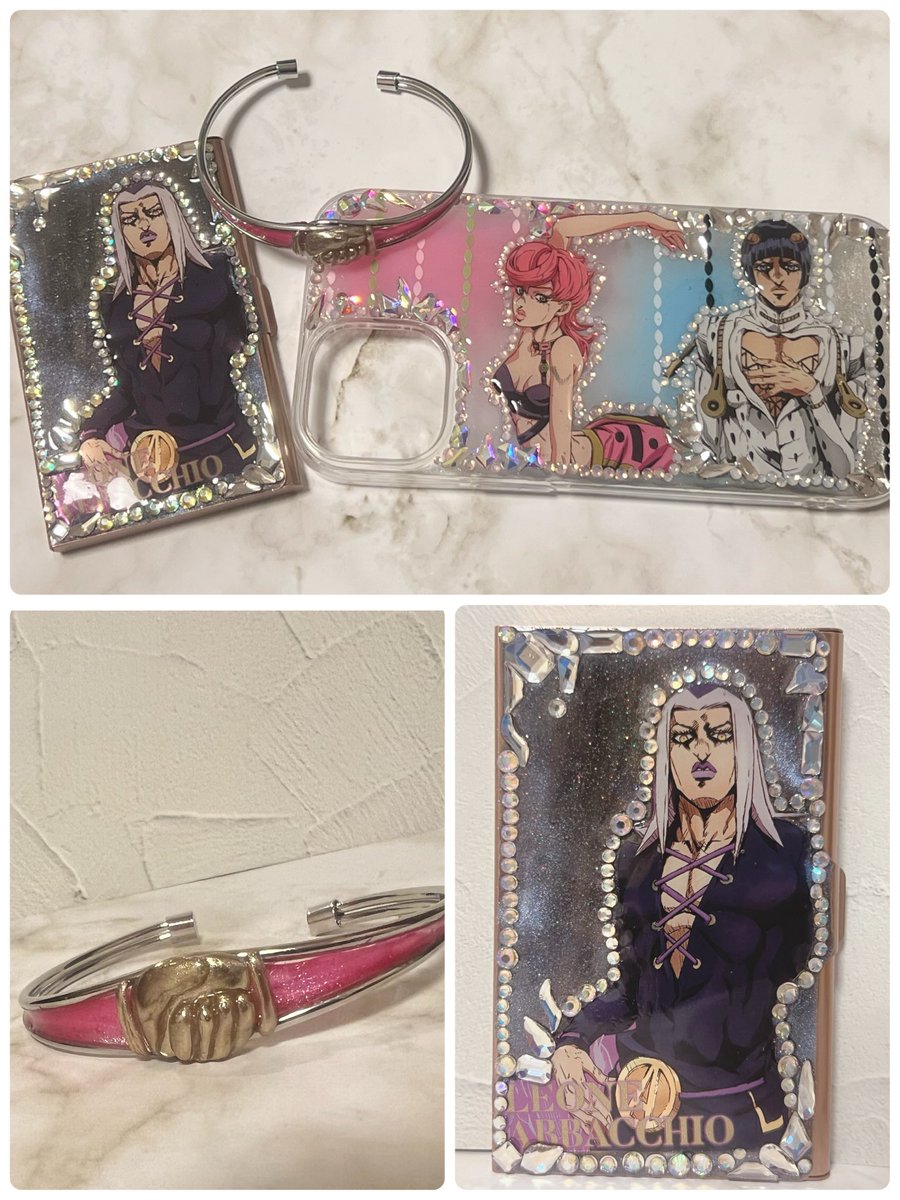 moni.さん(<a href="/moni_moni_7_7/">moni.</a> )から素敵な作品届きました！
鈴美ちゃんのバングルは、デザイン募っていた時に案を出したら実際に作ってくださいました
実物はスワロ以外にも細かな煌めきがギュッと詰まっていてキラキラで綺麗なんです
いつも本当にありがとうございます