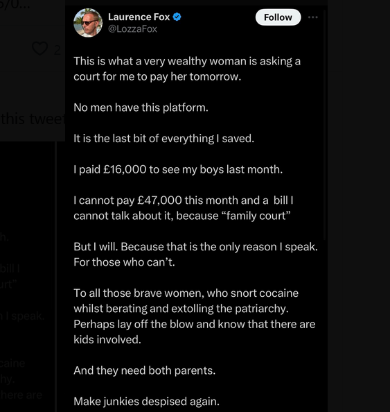 Laurence Fox posted this then deleted it.

Note "Make junkies despised again" at the bottom.

I can't imagine why Billie Piper hates him so much.