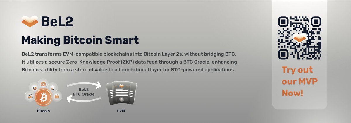 BeL2 transforms EVM-compatible blockchains into Bitcoin Layer 2s, without bridging #BTC. It utilizes a secure Zero-Knowledge Proof (ZKP) data feed through a BTC Oracle, enhancing #Bitcoin's utility from a store of value to a foundational layer for BTC-powered applications.