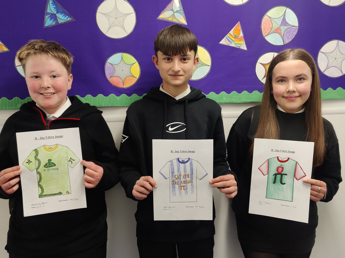 Finally the results are in...our 3 winning submission from our S2 Pi -Day Design a T Shirt competition. Well done to everyone who submitted - a very high standard this year 👏👏 #piday #maths #creativity