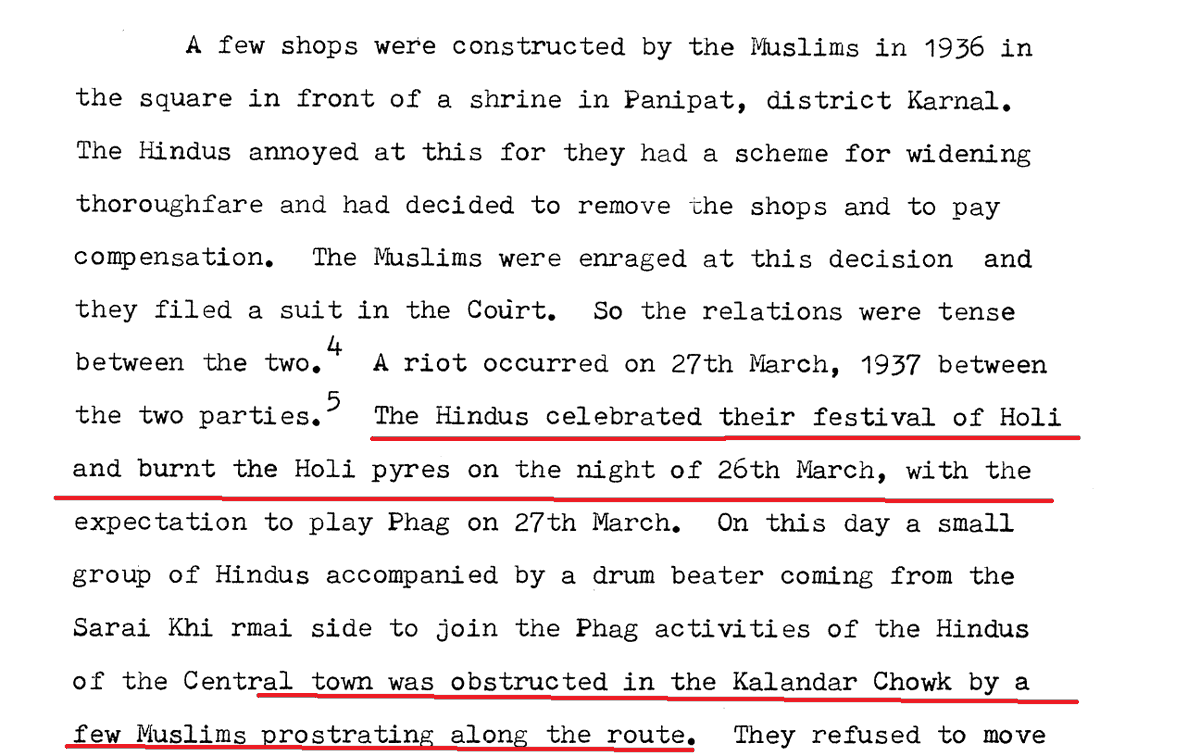 1936 Karnal Holi riots:  A mob obstructed Holi procession.  They assaulted every Hindu who came in t...
