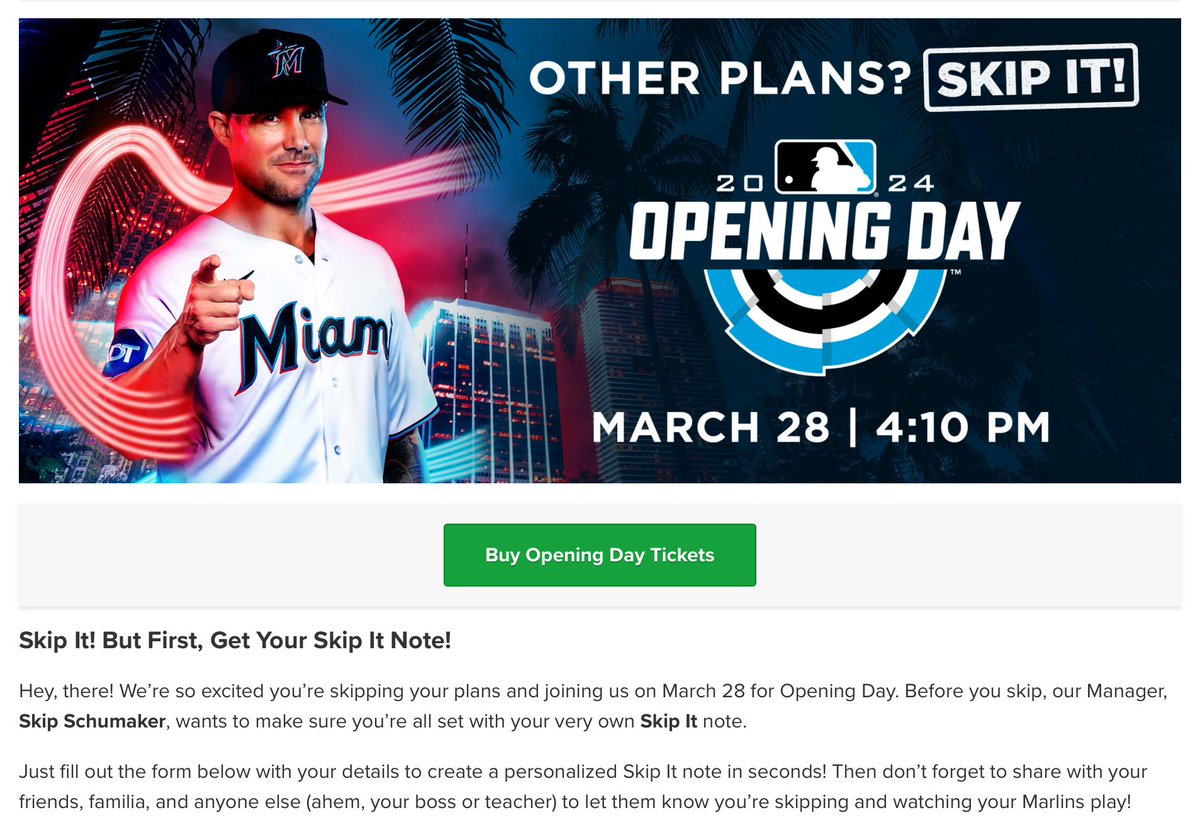 Gutsy for the Miami Marlins — the team with the second worst attendance in MLB — to mount an Opening Day ad campaign with the slogan “SKIP IT!” Most people are way ahead of you... #BecauseMiami