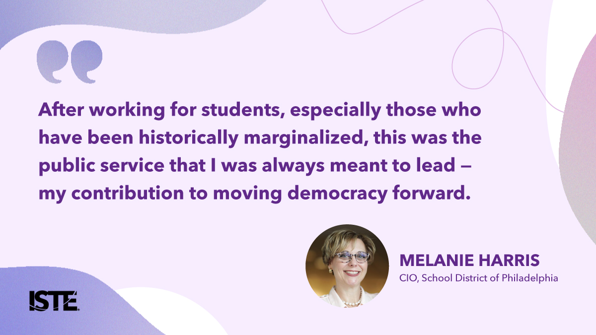 Melanie Harris, the CIO at the School District of Philadelphia stresses the importance of equal representation of women in #educationalleadership and #tech in relation to how students are taught, including with the introduction of technology.