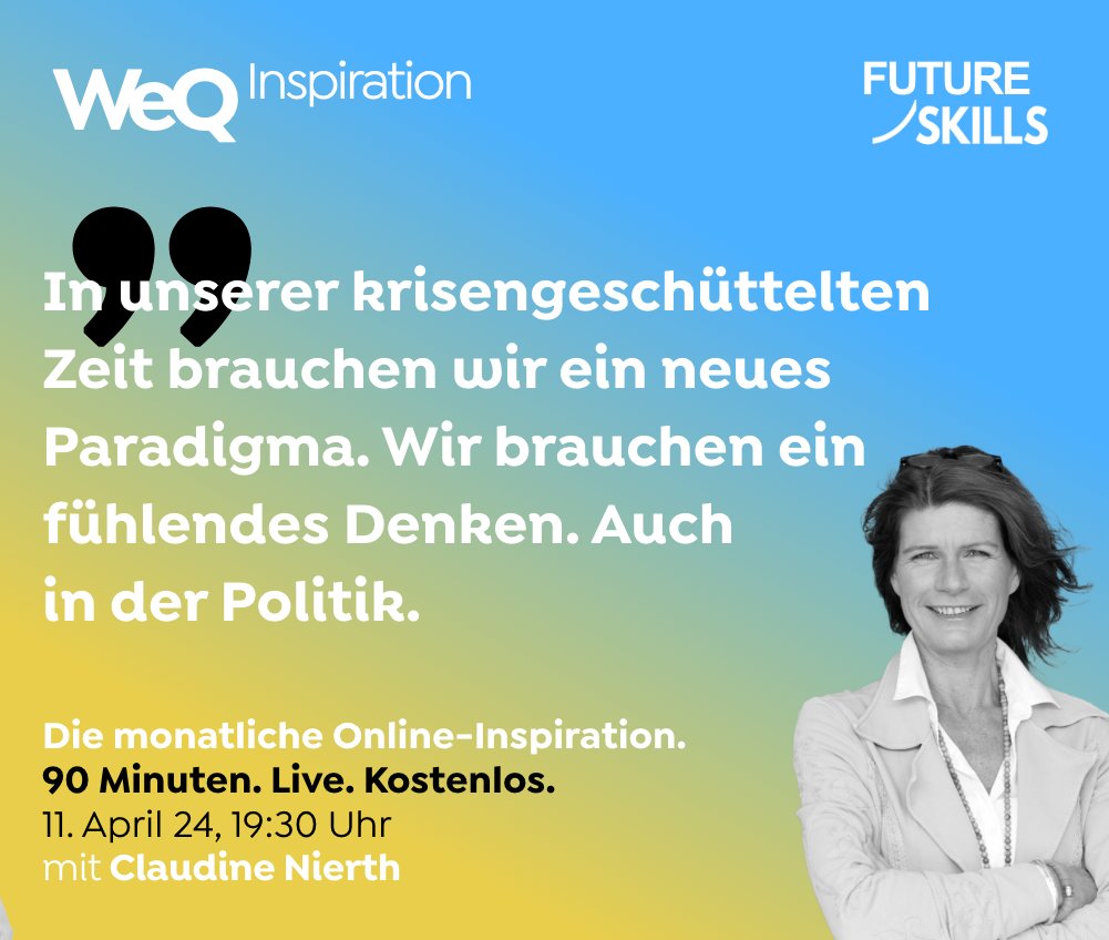 Am 11.4., 19:30 Uhr stellt unsere Vorstandssprecherin Claudine Nierth beim Gesprächsabend von WeQ Inspiration das Buch 'Die Zerrissene Gesellschaft' vor, das sie gemeinsam mit Roman Huber geschrieben hat. Hier kostenlos anmelden: co-creare.de/weq-inspiration