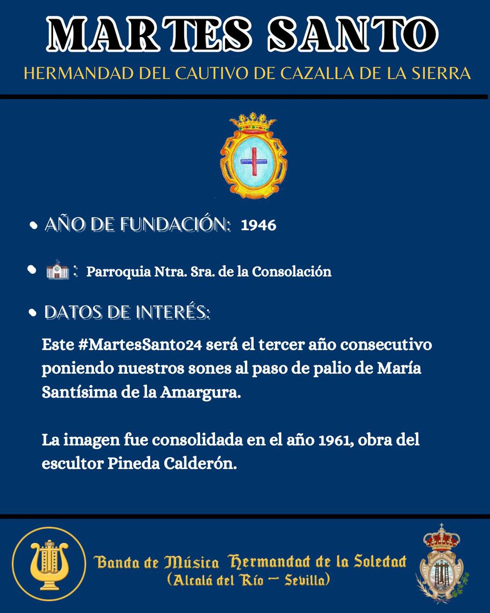 📆 Hoy es 𝗠𝗮𝗿𝘁𝗲𝘀 𝗦𝗮𝗻𝘁𝗼

🔵Volvemos a la querida localidad de Cazalla de la Sierra para acompañar a la Santísima Virgen de la Amargura de la hermandad del Cautivo, por las calles de su pueblo.🎶

#SuenaSoledadAlcalá
#CautivoYAmargura
#martessanto2024