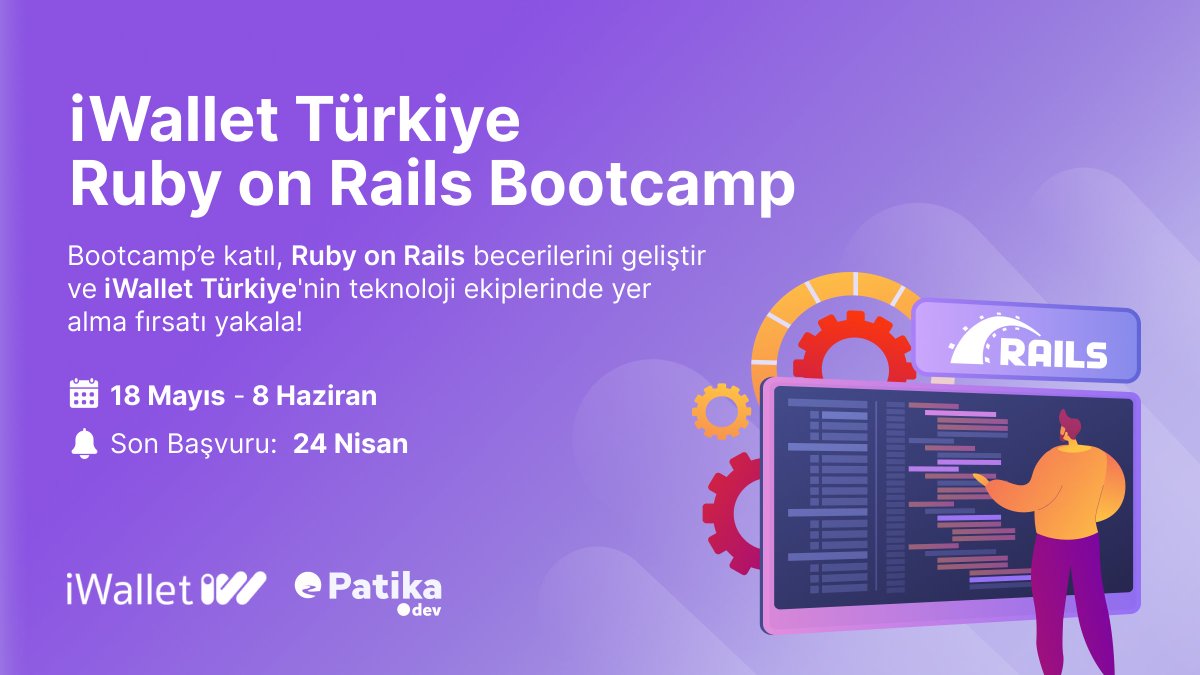 Ruby on Rails tutkunlarına harika bir haberimiz var! 💎 iWallet Türkiye iş birliğiyle ücretsiz Ruby on Rails Bootcamp başlıyor! 🎉 Sen de bu ücretsiz programa katıl ve kariyerine iWallet Türkiye ekibinde başla! 👇 🔗 patika.dev/bootcamp/iwall…